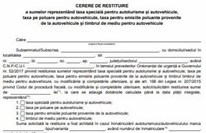 CERERE RESTITUIRE TAXA AUTO 2018. Modelul care trebuie completat pana pe 31 august