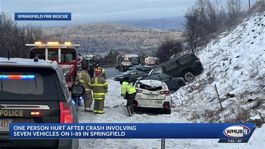 One person hurt after crash involving seven vehicles on I-89 in Springfield