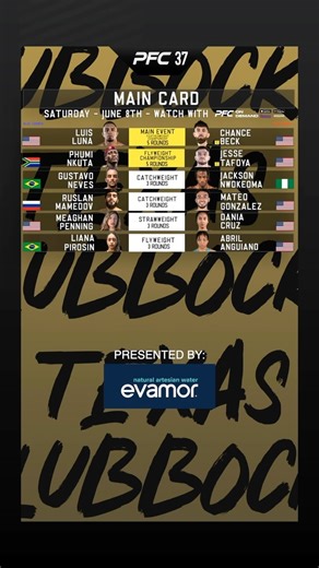 4.4K views · 35 reactions | This fight card is  Don’t miss PFC 37 at the Lubbock Civic Center this Saturday! Tickets and PPV are available at www.peakfighting.com  B2YB @evamorwater the official  of Peak Fighting #peakfighting #pfc #pfc37 #mma #wmma #lubbock #fightcard #fight | Peak Fighting | Facebook