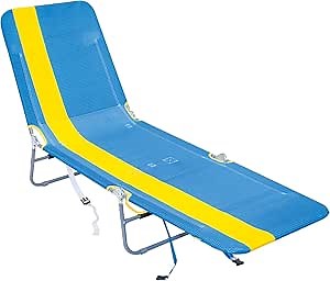 Rio Beach Portable Lay Flat Folding Backpack Beach Lounge Chair with Backpack Straps and Storage Pouch, Yellow Stripe