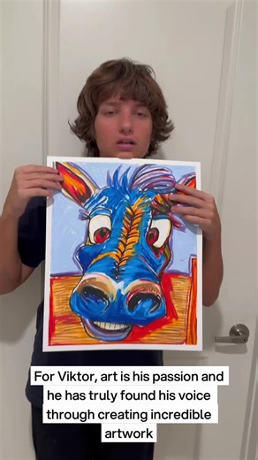 Meet Viktor, the young art prodigy behind this stunning creation. Watch how his colorful oil pastels brought this animal to life! #ArtProdigy #OilPastels #donkey