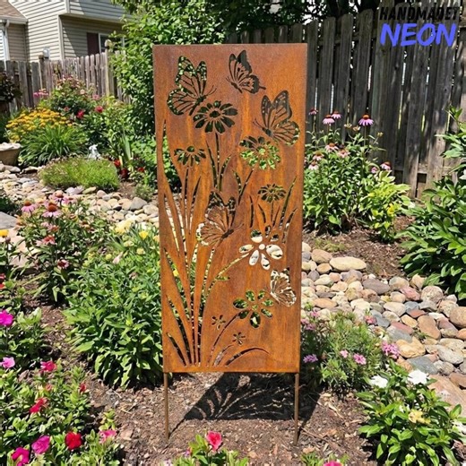 Butterfly Flowers Metal Garden Stake Panel, Rusted Butterfly Privacy Screen, Butterfly Yard Decor, Garden Gift - Etsy