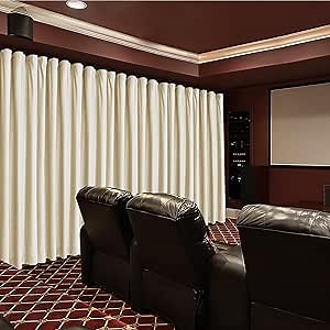 Fcosie Home Theater Curtains Flat Hooks, Extra Wide Velvet Drapes, Blackout Room Darkening Thermal Insulated Drapery for Home Moive Theater Room, 1 PC, 150W x96 L, Beige White, No Liner