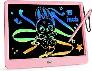 KOKODI 15 Inch LCD Writing Tablet with Anti-Lost Stylus, Erasable Doodle Board Colorful Toddler Drawing Pad, Car Travel School Games Toys for 3 4 5 6 7 8 Kids, Birthday Gift for Girls Boys Pink
