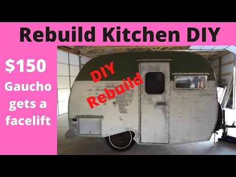 EP. 171 Vintage camper kitchen rebuild. Install countertop, stove, sink