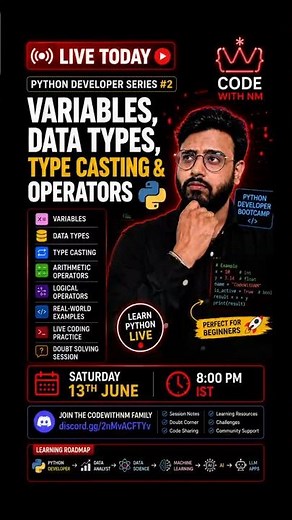 🔥 Learn Python LIVE Tonight! | Variables, Data Types & Operators 🚀