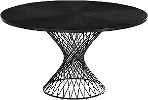 Benjara 54 Inch Round Wooden Dining Table with Intricate Metal Base, Black