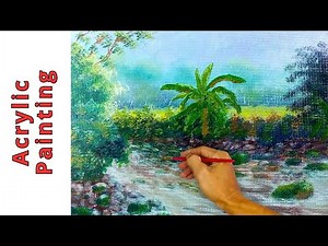 How to Paint a Rocky River in Acrylics/Time-Lapse/For Beginners/OVALart