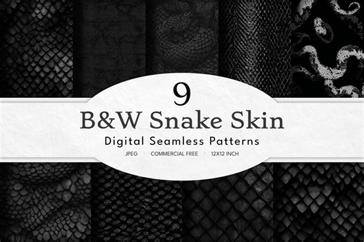 Snake Skin Seamless Patterns – Black & White Reptile Texture (12x12 JPG Digital Papers) - Etsy
