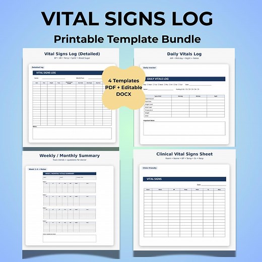 Vital Signs Log Printable | Editable Vitals Tracker for Caregivers, Nurses & Clinics - Etsy