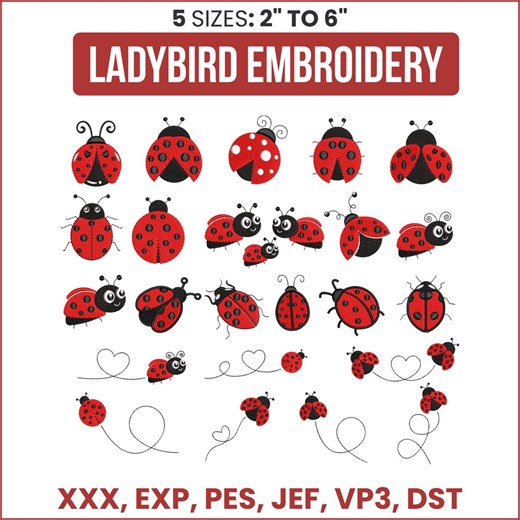 Ladybug Embroidery Design, Beetle, Ladybird, Bug Embroidery Design, Machine Embroidery Design, Embroidery Pattern File, Insect - Etsy