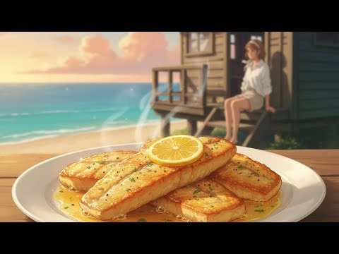 Sunrise Beach Cooking 🍋 Cozy Lemon Butter Fish by the Sea | Ghibli ASMR