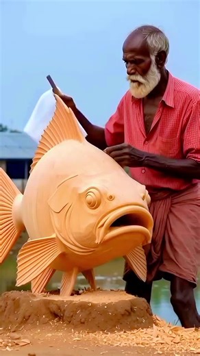 Hand Carved Wooden Katla Fish: Village Art Showcase