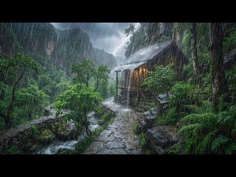 Mountain Storm & Heavy Rain 🌧️ Tin Roof Cabin Lightning Ambience