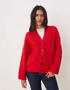ASOS DESIGN button through pocket front boyfriend cardigan in red | ASOS