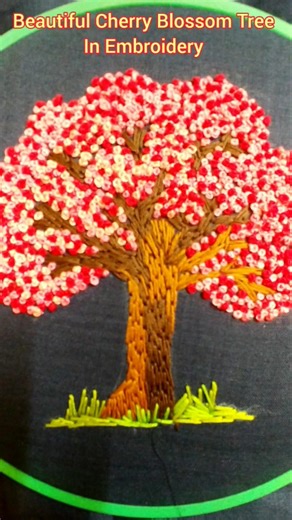 Beautiful Cherry Blossom Tree in Embroidery with French Knot 🌹 #shorts #handbroidery