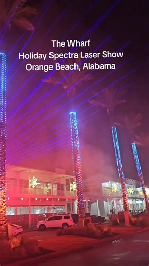 The Wharf Holiday Spectra Laser Light Show, Orange Beach, Alabama The Holiday show plays nightly at 6pm and 7pm until December 31st. #orangebeach #alabamabeaches #orangebeachalabama #gulfcoast #alabamagulfcoast | Gulf Coast Journeys