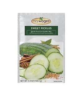 Mrs. Wages Sweet Pickles Quick Process Mix, Quick and Easy, Simple-To-Use, Simple Homemade Pickles, Sweet Traditonal Pickle Flavoring, 5.3 oz Packet (Value Pack of 6)