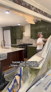 170K views · 1.5K reactions | This plastic wall was up for a month - so happy to get rid of it. Next on the to-do list…touch up ceiling paint then hang wallpaper. Full reel series of how I painted my cabinets in high gloss found on my page✨ | Painted by Kayla Payne | Facebook