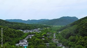 Aerial video of Wanwei Mountain Scenic Area in Shaoxing, Zhejiang