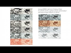 Digital Conte, carbon, watercolour and wax crayon effects using G'MIC and Krita