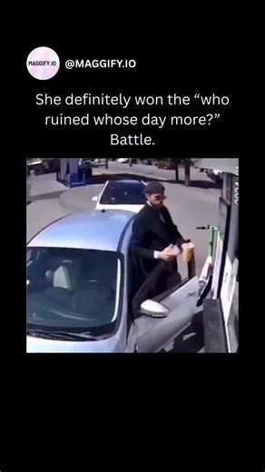 Maggify.io on Instagram: "The post shares a 12-second clip of a gas station dispute escalating when a woman in a yellow top grabs a tool from her vehicle and repeatedly smashes the windshield of a nearby silver sedan driven by a suited man, shattering the glass amid bystander vehicles. - Its caption playfully declares the woman the victor in mutual day-ruining, sparking humorous replies estimating $500-$1, 000 repair costs and mocking the man’s hat, while amassing 25, 000+ likes and 3 milion vie