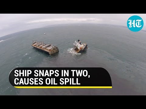 Watch: Cargo ship splits in two off Japan coast, oil spills into the sea