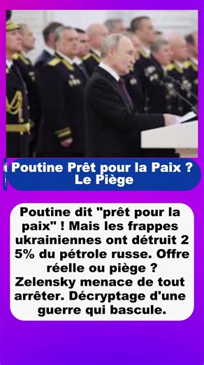 Poutine Prêt pour la Paix Le Piège | #GuerreEnUkraine #Poutine #Zelensky #Paix #Raffineries #Géopo