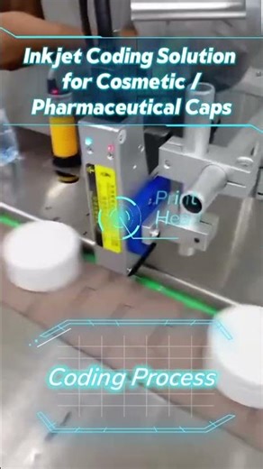 EAN inkjet printer perfectly prints production dates on plastic and metal bottle caps.