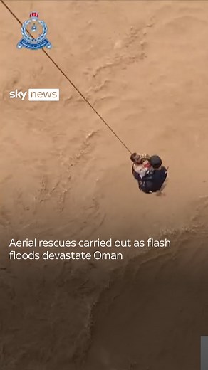 33K views · 224 reactions | Royal Oman Police said over 75 people had been rescued over a 24-hour period after flash floods hit Oman amid heavy rainfall. #oman #police #floods #rainfall | Sky News | Facebook