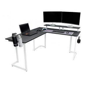 Techni Sport 63 in. L-Shaped Black Carbon Fiber Style MDF Gaming Desk with Retractable Cup and Headphone Holders RTA-TS220L-BK