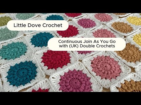 Crochet Continuous Join As You Go with (UK) Double Crochets|‪@LittleDoveCrochet‬