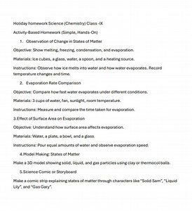 Holiday Homework - Science (Chemistry) Class 9Activity-Based ... | Filo
