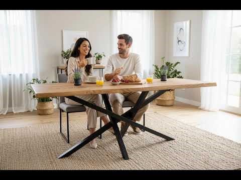 Industrial Steel Spider Base Dining Table – Straight Edge