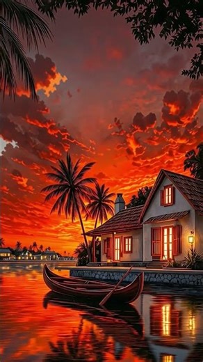 4K Tropical Sunset Ambience 🌴 Calm Water, Cozy Cottage & Relaxing Nature Sounds for Sleep & Study