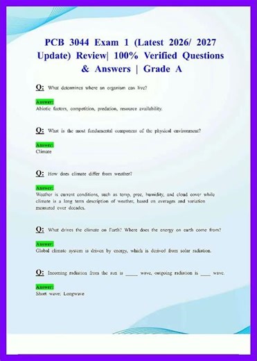 PCB 3044 EXAM 1 LATEST 2026 2027 UPDATE REVIEW 100 VERIFIED QUESTIONS AND ANSWERS GRADE A video
