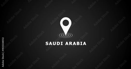 Saudi arabia country location pin animation 4K video. GPS navigation pointer concept for saudi arabia. GPS tracking map pointer icon with alpha channel and Black background