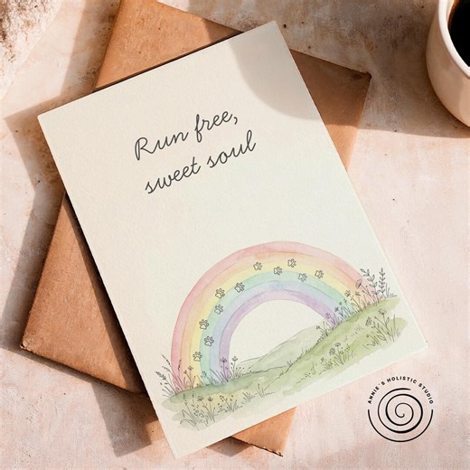Pet Loss Sympathy Card, Run Free Sweet Soul, Rainbow Bridge Dog Memorial Card, Grief Support, Printable PDF Digital Download
