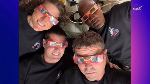 Safety first! The Artemis II astronauts can be seen in their eclipse glasses, worn to protect their eyes when they experienced a solar eclipse on April 6. The Sun, the Moon, and the Orion spacecraft aligned — and Moon joy was had!