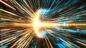 Dynamic visualization of light beams in motion creating a vibrant energy effect, illustrating speed and technological innovation in abstract design