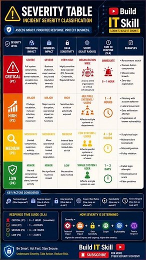 Incident Severity Levels Explained | Cyber Security Severity Table (P1–P4) #cybersecurity #shorts
