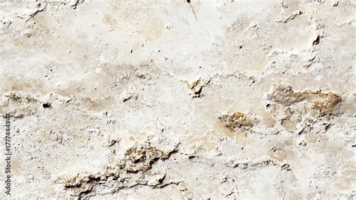 Seamless moving up textured travertine stone surface with cracks and rough patches. 16:9 Organic texture loop.