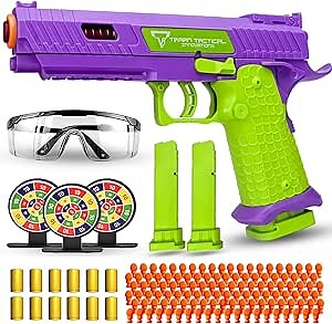 Shell Ejecting Toy Gun Pistol, Soft Bullet Toy Gun Fully Automatic Reloading Rebound Toy Guns for Boys Kids Ages 8-12, Educational Model Toys for Outdoor Shooting Game (Purple)