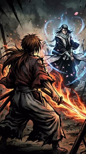 AI壁紙屋さん| AI Wallpaper Shop on Instagram: "Godspeed (Shinsoku) vs Flash Step (Shunpo). 🌸⚔️ Kenshin Himura (Rurouni Kenshin) vs Byakuya Kuchiki (Bleach). Battousai vs Captain Kuchiki. Senbonzakura scatters. Who is the fastest swordsman? Save this masterpiece for your Lock Screen 📱 ⚠️ This is AI Generated Fan Art. #RurouniKenshin #Bleach #Kenshin #byakuya"