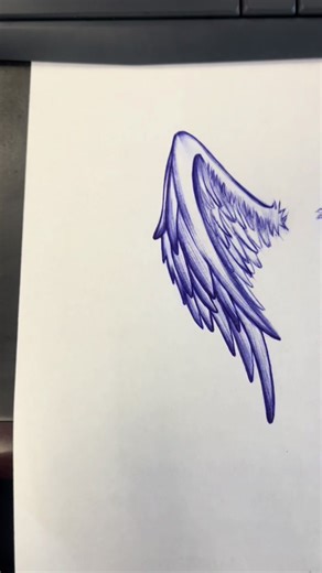 Blue Pen Shading Techniques for Angel Wings Drawing