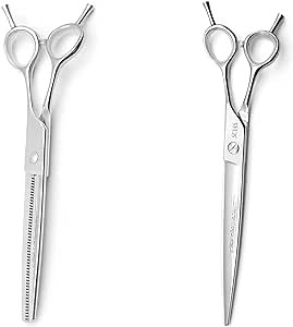 Chris Christensen Grooming Shears Bundle - Classic Series 7 in. Thinner Shear, Blending and Thinning, 440C Japanese Stee - Classic Series 8 in. Straight Shear, Percision Cutting, 440C Japanese Steel