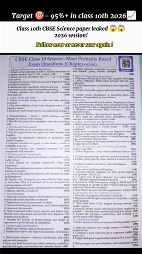 Class 10 Science 2026 – Most Expected Questions 📘🔥 | Exam Booster Material”95% Target Material 📚🎯”