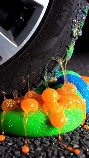 Car Tire Crushing Glowing Slime Pods ASMR (4K Macro Slow Motion)