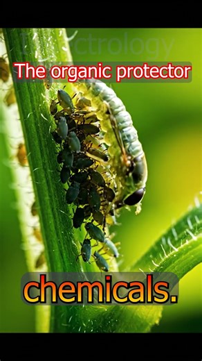 hoverfly larvae eating aphids on a stem #facts #insecticida #animals #wildlife #insects #nature