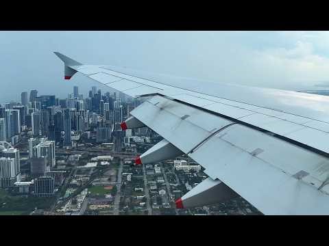 Stormy A380 Landing in Miami | Scenic Approach Over Downtown (4K)